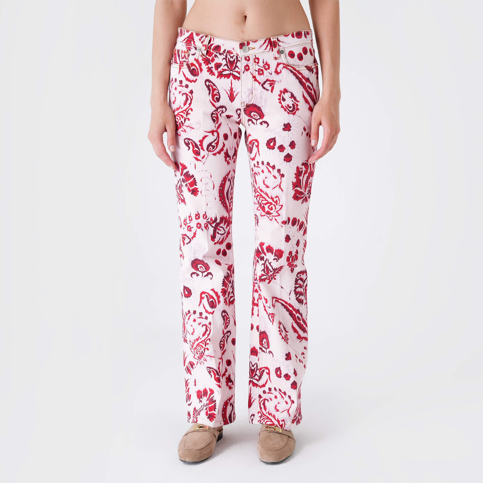 Etro - Pink&Red Paisley Print Cotton Pants